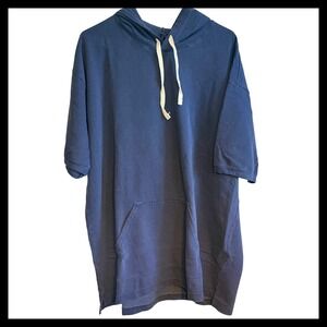 NWOT American Apparel French Terry Short Sleeve Hoodie Oversized Blue Men's XL